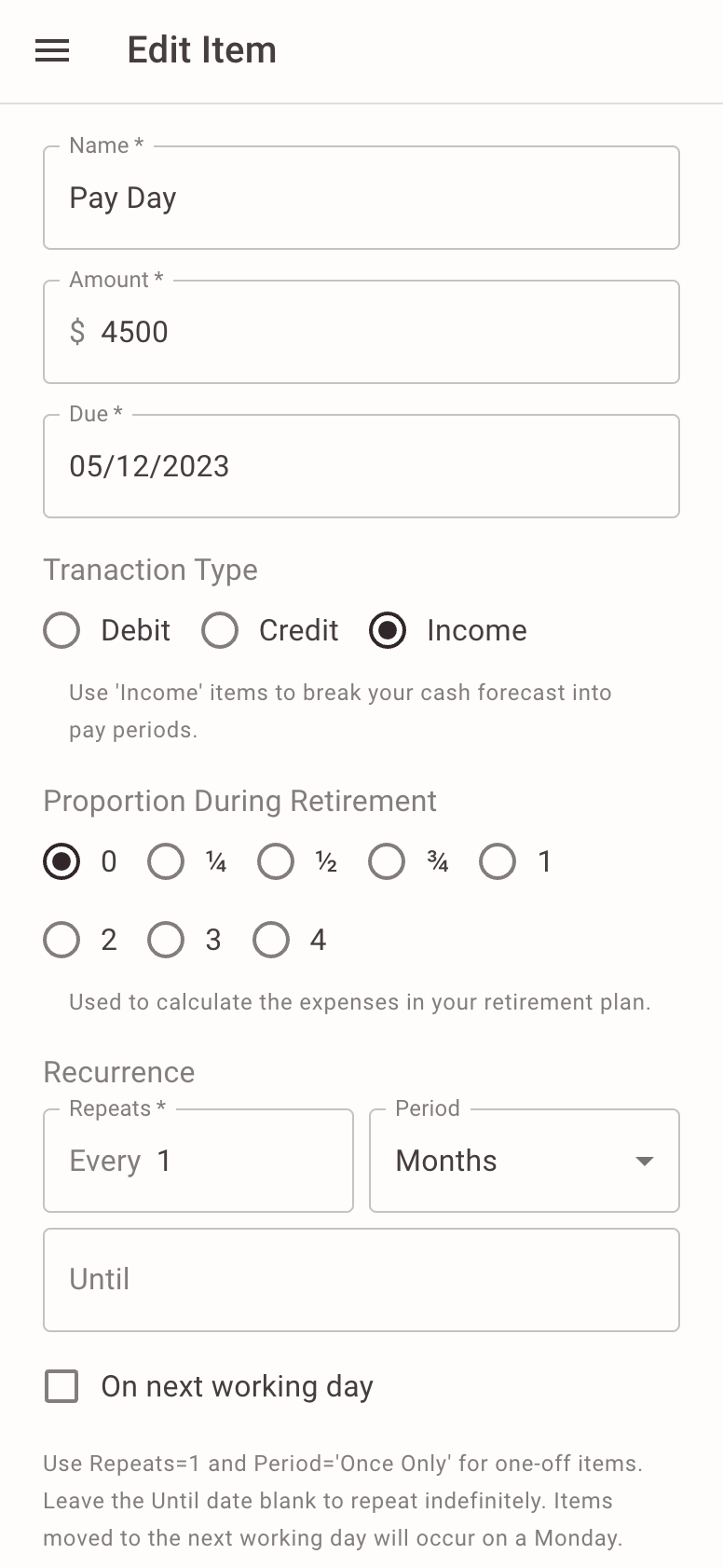 Cashflow overview